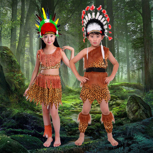 野人演出服儿童印第安酋长服装幼儿非洲鼓表演服男女童土著人服装