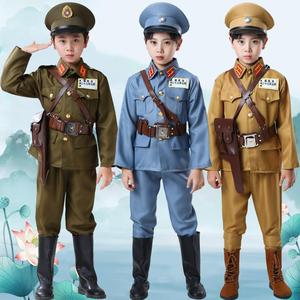 儿童成人国军军装大盖帽士兵特务表演服抗日男女款影视老式演出服