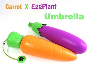 创意蔬菜水果茄子与胡萝卜红萝卜造型晴雨伞三折开