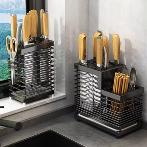 厨房多功能置物架家用台面刀筷架免打孔壁挂菜刀具筷筒一体收纳架