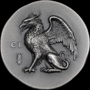 期货 库克2024年古希腊货币（4）狮鹫格里芬 仿古高浮雕1盎司银币
