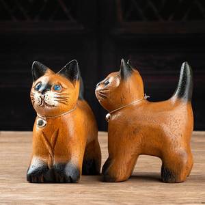 泰国木雕工艺品东南亚木质可爱猫咪装饰桌面小摆件景点旅游纪念品