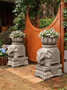 庭院大象花盆造型室外别墅门口花园装饰户外仿石小象创意盆景摆件