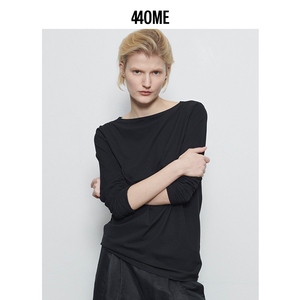 440ME女装 当然是当同款 新款经典黑优雅小一字领上衣显瘦长袖T恤