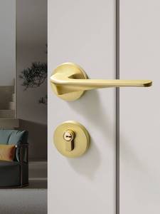 简约现代门锁室内卧室房门锁静音磁吸门锁分体金色拉丝家用型锁具