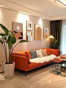 客厅装饰画沙发背景墙壁画现代简约挂画莫兰迪北欧抽象大气橙色