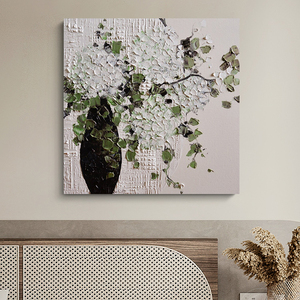 白色绣球花肌理手绘油画客厅餐厅装饰画欧式立体抽象花卉玄关挂画