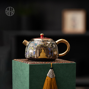 中式敦煌黑唐卡金银错茶壶鎏金鎏银壶复古家用小茶壶高档功夫茶具