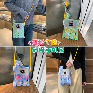 装手机的小斜挎包可爱新款韩国格子手机清新个性手机挎包可爱少女
