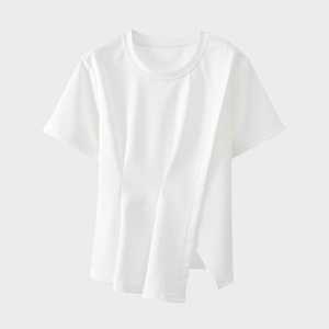 [韩系不规则开叉]2024新款女装夏潮款褶皱收腰短袖T恤小衫S-A1012
