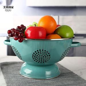 水果篮客厅家用厨房洗菜篮沥水篮搪瓷漏碗盆圆形水果盘收纳筐包邮