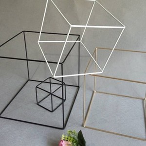 铁丝几何立方体正方体形 简约软装装饰品摆件中式方形框架铁艺