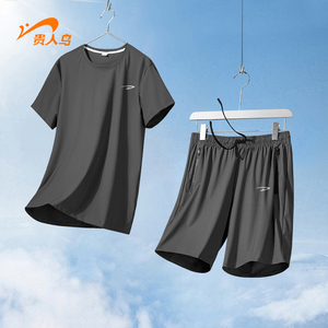 德尔惠男士运动套装夏季新款冰丝速干短袖男装搭配一整套短裤t恤