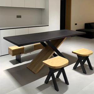 日式实木餐桌椅组合家用现代简约北欧白蜡木原木小户型黑色饭桌子