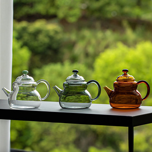 日式葫芦玻璃茶壶家用创意可爱耐热高温加厚茶具一人花茶壶烧水壶