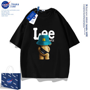 NASA联名潮牌小熊短袖T恤男士2024新款潮流夏季宽松休闲纯棉上衣