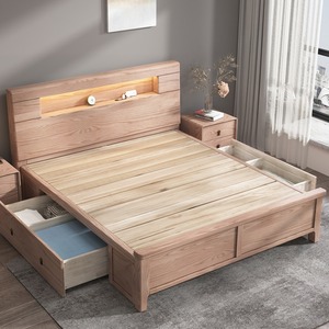 维莎官方旗舰店白蜡木实木床现代简约双人大床北欧小户型卧室家具