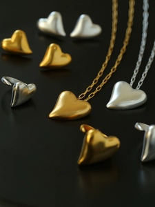 《一心由你》日本小众设计纯银soierie哑光爱心心形项链戒指耳钉