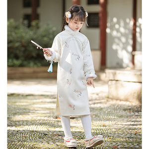 汉服女童旗袍裙冬季中国风改良儿童唐装拜年服加厚长袖刺绣小女孩