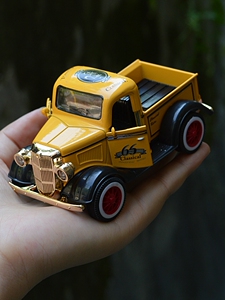 Q版复古老爷车仿真合金汽车模型声光回。儿童玩具皮卡车运输货车