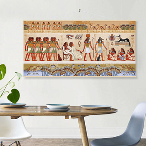 古埃及壁画个性主题餐厅装饰画咖啡店酒吧会所挂画酒店床头挂布画