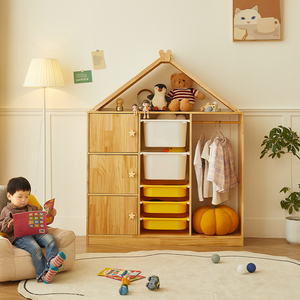 实木儿童衣柜原木色收纳储物柜男孩女孩儿童房玩具衣橱卧室简易柜