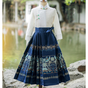 蓝色高档女童马面裙中国风明制汉服儿童古风衣服童装新中式上衣