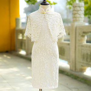 法式小众女童白色蕾丝旗袍春日常改良国风中式儿童洋气礼服公主裙