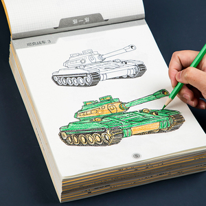 幼儿零基础入门画画本汽车飞机控笔线稿描摹本坦克战车机甲战士漫画临摹本练习本6-8-10岁儿童绘画涂色涂鸦练习线描手绘练习图册7