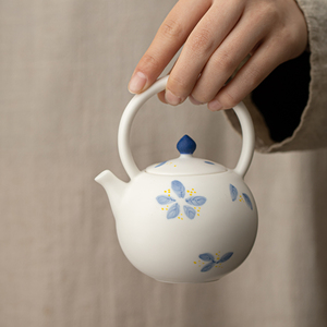 古与茶手绘桂花羊脂玉提梁壶陶瓷茶壶单壶女士清新茶具精致泡茶壶