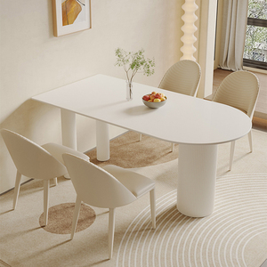 轻奢奶油风岩板岛台餐桌家用小户型现代简约新款半圆形餐桌椅饭桌