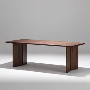 北欧简约实木侘寂风餐桌意式胡桃木色长桌原木会议桌长方形办公桌