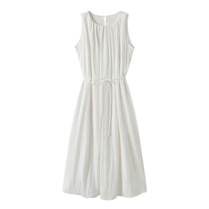 秋麦檬胧24夏商场同款法式白色无袖吊带中长款连衣裙5F4191941