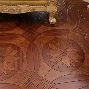 中式复古个性拼花浮雕纹实木表皮橡木地暖实木多层复合木地板家用