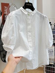 加肥大码2-300斤镂空钩花短袖衬衫男女韩版小众高级感别致上衣潮