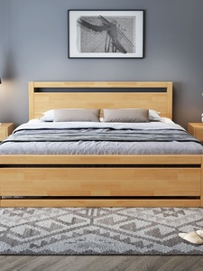 实木床简约 18米双人床主卧室12米单人床15米北欧高箱储物