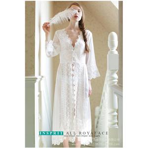 法式白色长款蕾丝透明睡裙袍新娘性感公主开衫裙睡衣孕妇可穿