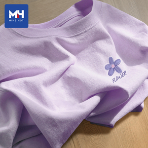 唐狮集团MH紫色短袖t恤女2024新款爆款夏季女装宽松纯棉半袖上衣X