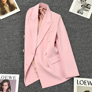 新款高货桃粉色西装外套女2024春秋季新款韩版百搭洋气设计感显瘦