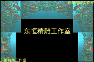 精雕图扫描图深雕剑川古建花鸟镂空松鹤牡丹孔雀 松鹤圆门G63FE