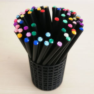 黑木圆杆镶钻黑色铅笔大小学生写字礼品赠品12支HB铅芯桶装带钻