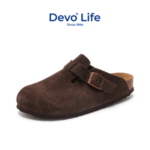 Devo Life软木拖鞋女包头休闲鞋子半包情侣拖鞋真皮复古外穿拖鞋