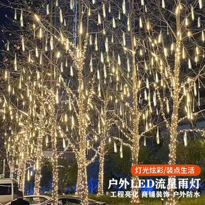 led灯太阳能流星雨彩灯闪灯串灯满天星装饰灯防水户外树木挂灯管