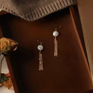 天然淡水巴洛克珍珠14k包金流苏耳环女气质复古法式优雅异型褶皱