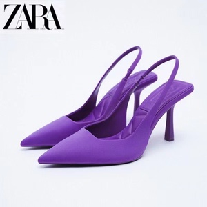 折扣ZARA新品女鞋玫红色单鞋尖头露跟气质高跟百搭时尚细跟穆勒鞋