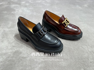 法国直邮TODS/托德斯新款黑色粗跟增高乐福鞋 女鞋