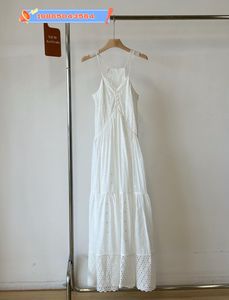 白色度假雷丝花边吊带连衣裙法式镂空连衣裙长裙印花小白裙