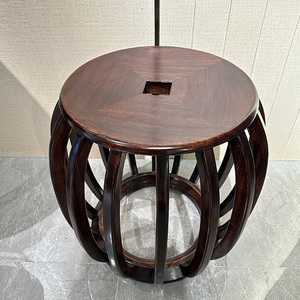 新中式铜钱凳家用实木鼓凳矮凳梳妆凳客厅现代板凳小圆凳子换鞋凳