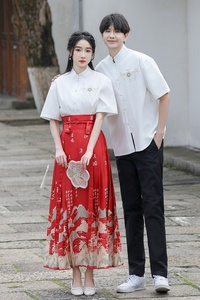 新中式演出服2024新款红色马面裙成人民族舞蹈服男女合唱朗诵服装