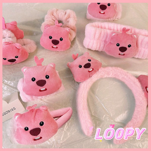 粉色毛绒发箍Loopy发圈发绳小海狸发夹洗脸套装发带手腕带抓夹女